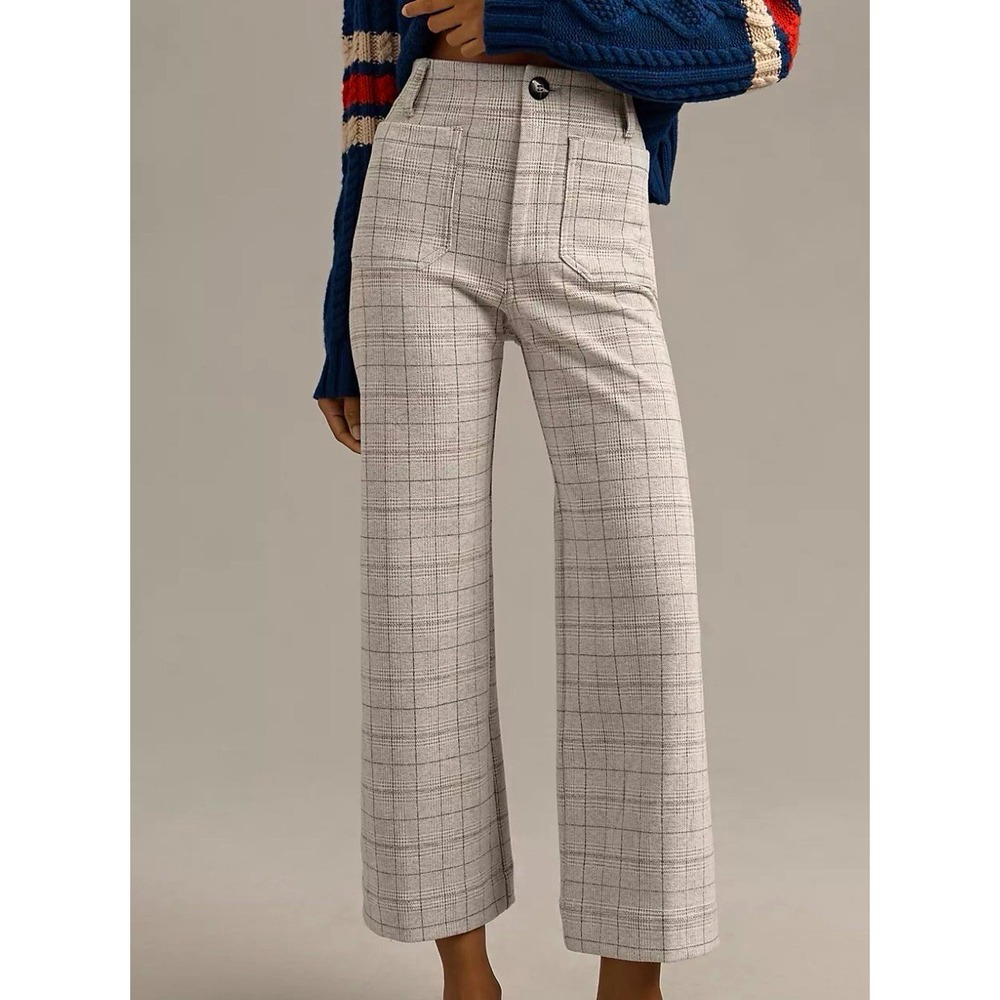 Maeve The Colette Knit Plaid Crop Wide-Leg Pants Women's 32 Retail $138